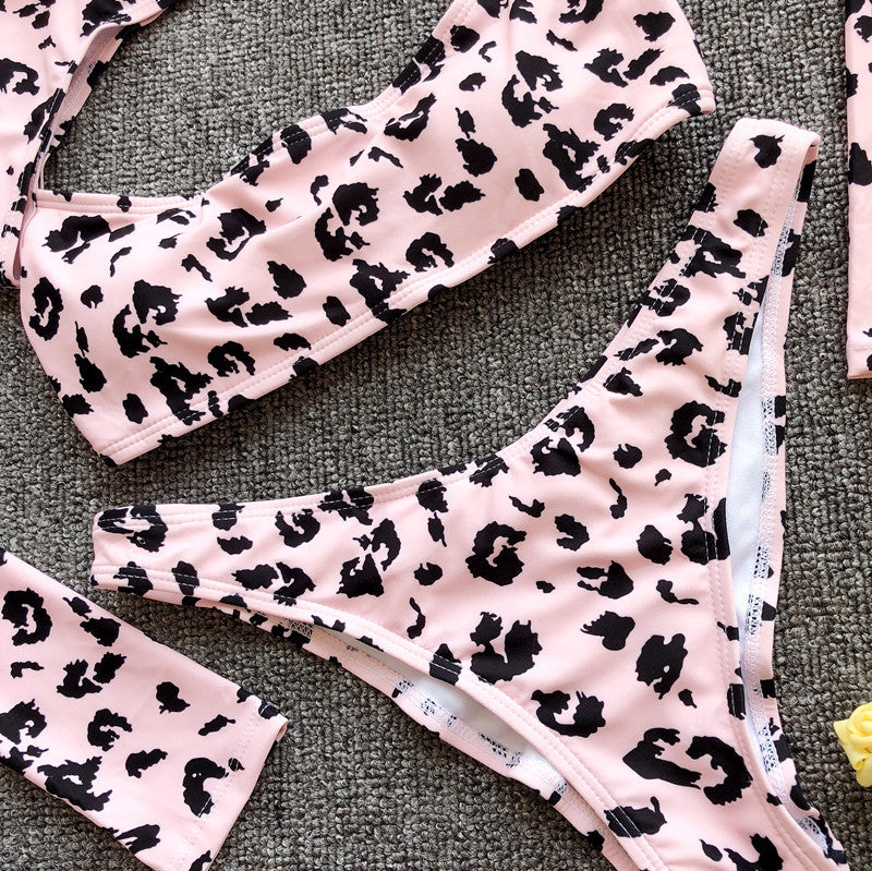 Leopard Bikini Long Sleeve Swimwear Swimsuit