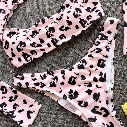 Leopard Bikini Long Sleeve Swimwear Swimsuit