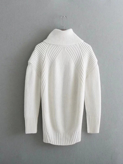Slit Hem Knit Pile Collar High Low Sweaters