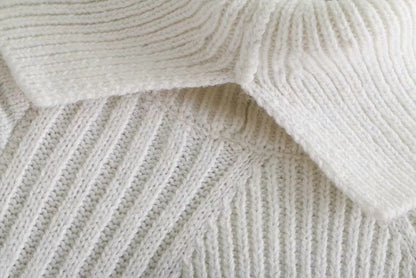 Slit Hem Knit Pile Collar High Low Sweaters