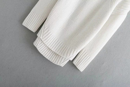 Slit Hem Knit Pile Collar High Low Sweaters