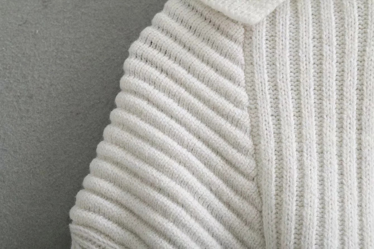 Slit Hem Knit Pile Collar High Low Sweaters