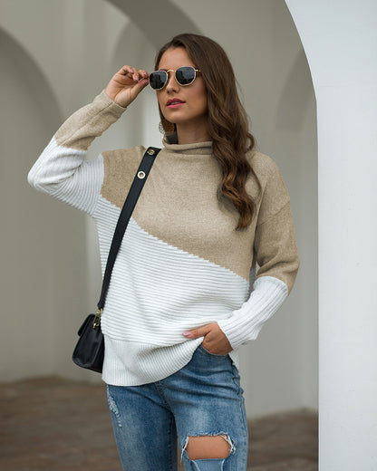 Round Neck Irregular Splicing Long Sleeve Sweater