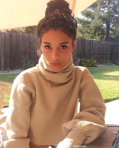 High-collared Lantern Sleeve Crop Tops Sweaters