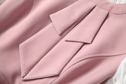 Ruffled Hem Blazers Splicing Chiffon Sleeve and Pants Two-piece Set