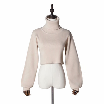 High-collared Lantern Sleeve Crop Tops Sweaters