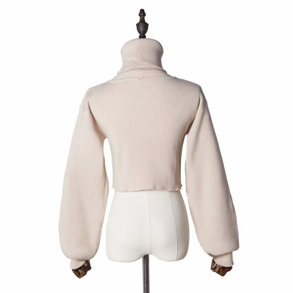 High-collared Lantern Sleeve Crop Tops Sweaters