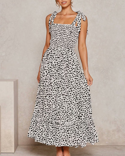 Polka Dot Lace-up Floral Backless Strappy Maxi Midi Dresses