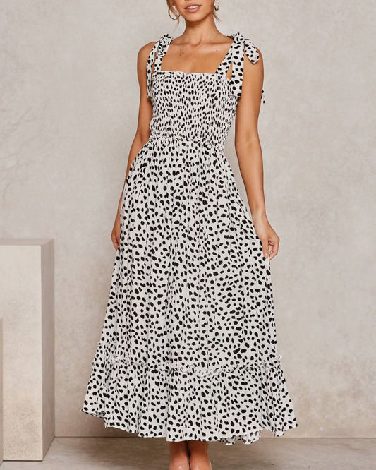 Polka Dot Lace-up Floral Backless Strappy Maxi Midi Dresses