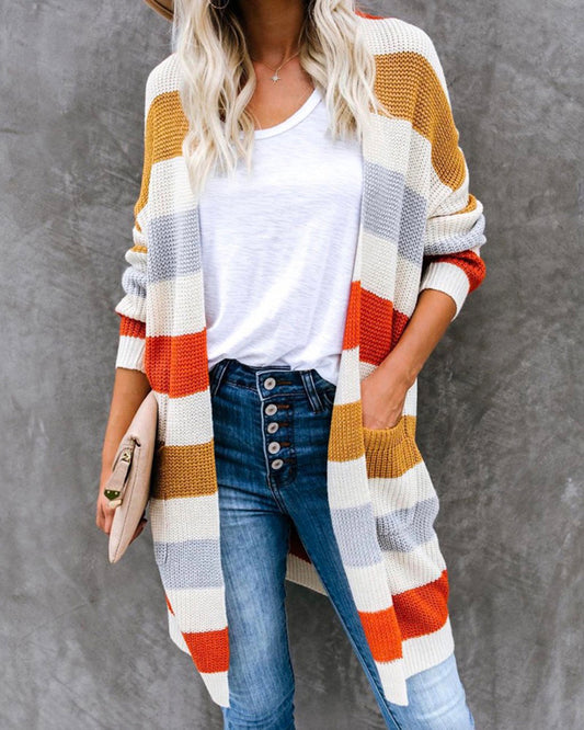 Color matching Striped knitted cardigan