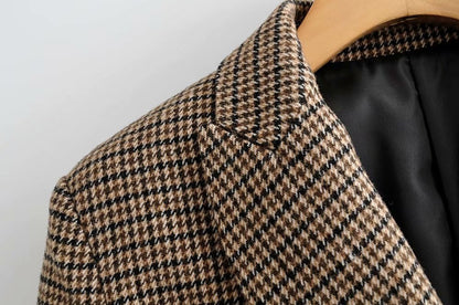 Double-breasted Houndstooth Suit Coat Cardigan Blazers