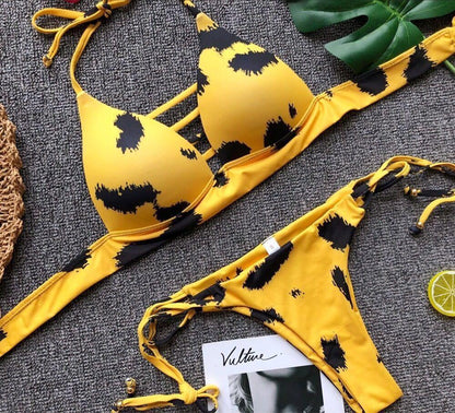 Sexy Backless Printed Low Waist Bikini