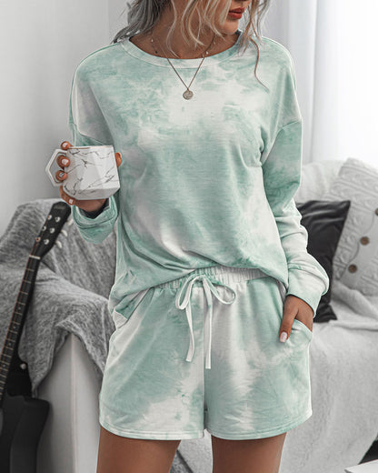 Tie-Dye Two-piece Cotton T-Shirt Lace-up Shorts Loungewear