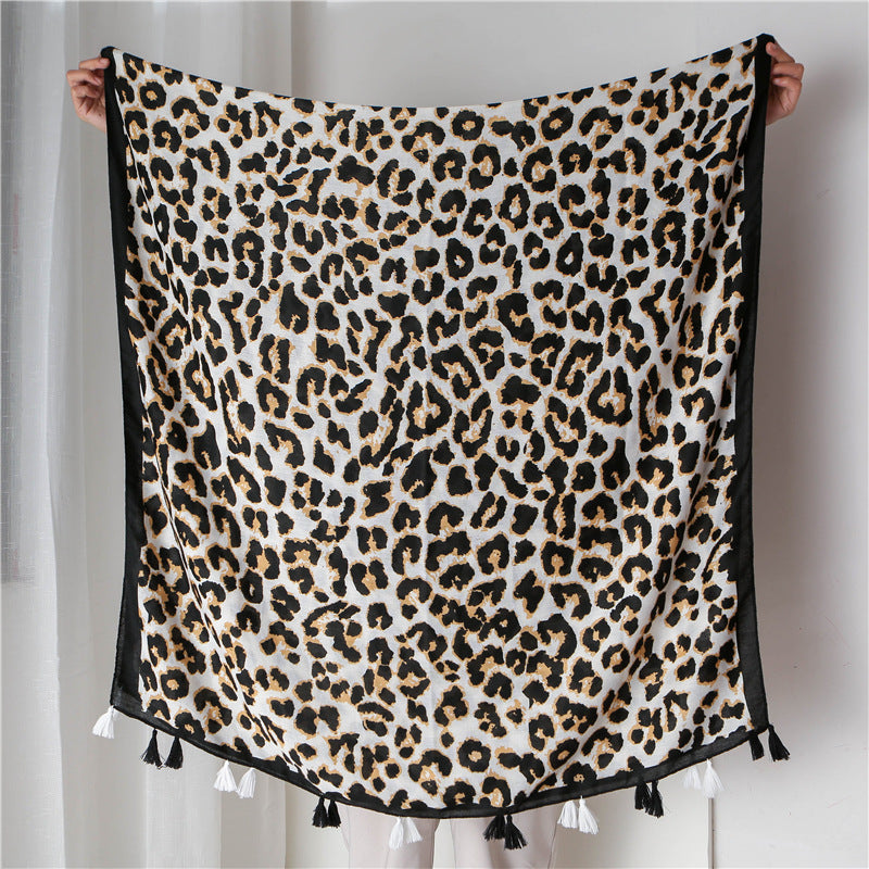Tassel Fringe Leopard Print Scarf Shawl for Women Ladies Girls