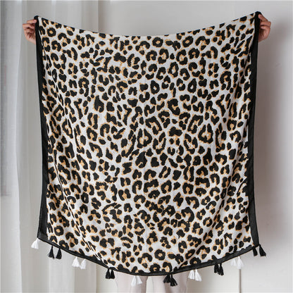 Tassel Fringe Leopard Print Scarf Shawl for Women Ladies Girls