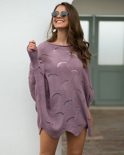 Women's Long Sleeves Hollow Loose Bat Sweater