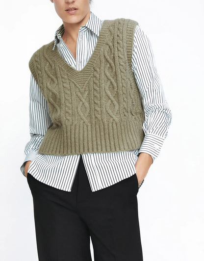 Knit V-neck Argyle Pattern Tank Tops Sweaters