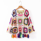 Suéter con borlas ahuecadas de colores sueltos para mujer 
