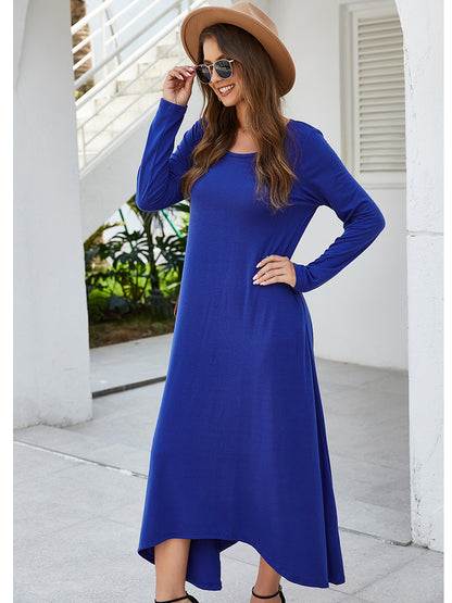 Round Collar Neck Long Sleeve Loose Maxi Dress