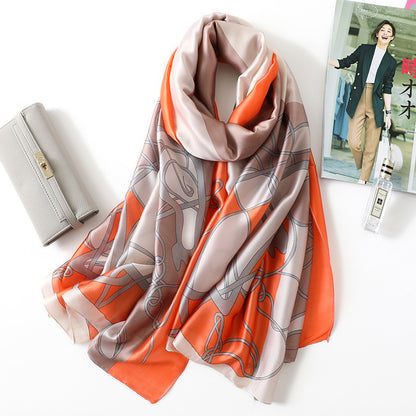 Elegant Fashion Horse Chain Pattern Silk Scarf Shawl Wrap for Women Ladies Girls 90x180