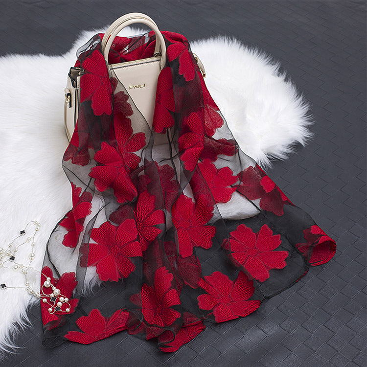Lotus Floral Silk Scarf for Women
