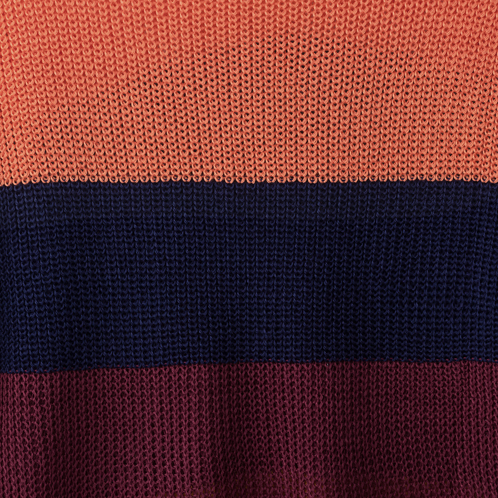 Women‘s Loose V-neck Rainbow Stripes Long Sweater