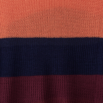 Women‘s Loose V-neck Rainbow Stripes Long Sweater