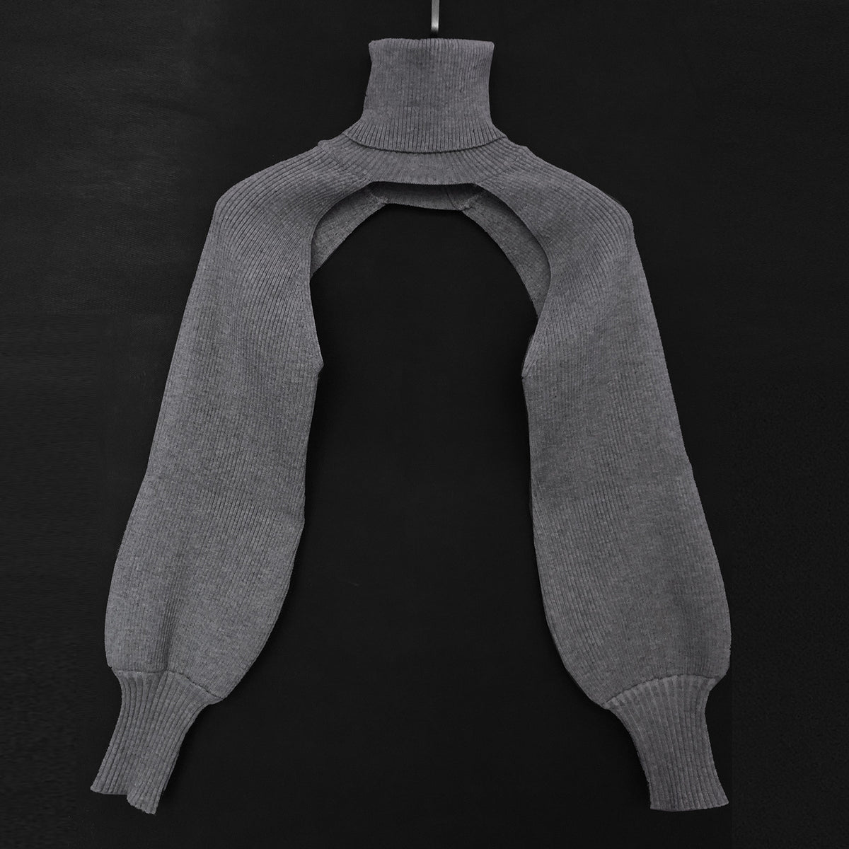 Casual Turtleneck Lantern Sleeve Cutout Cropped Knit Sweater Camel