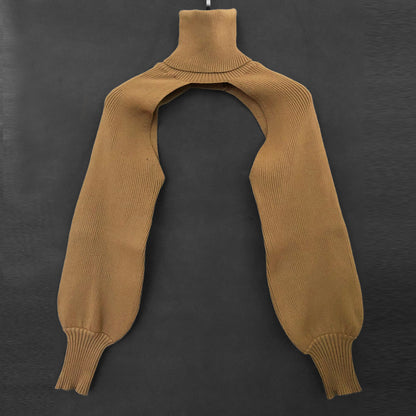 Casual Turtleneck Lantern Sleeve Cutout Cropped Knit Sweater