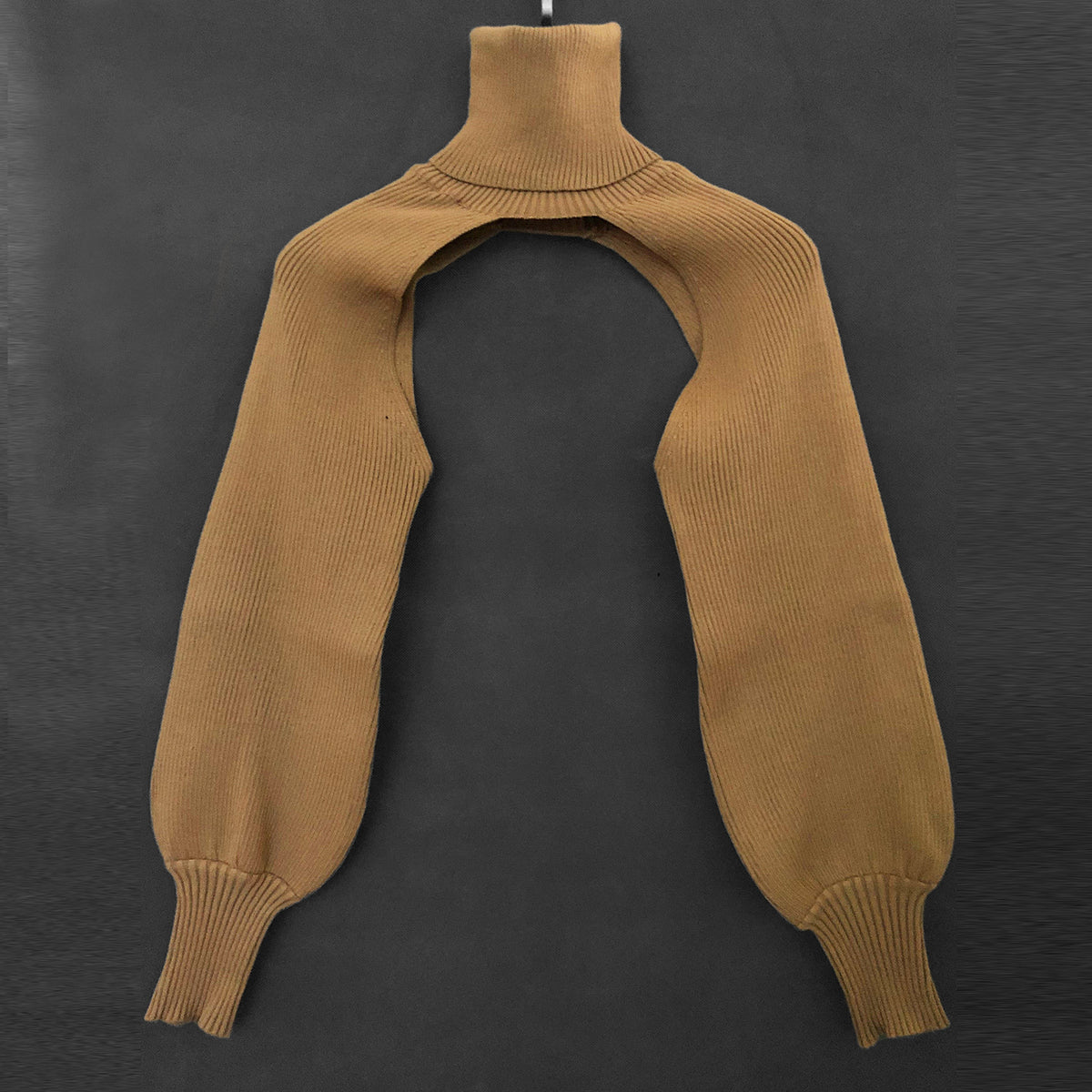 Casual Turtleneck Lantern Sleeve Cutout Cropped Knit Sweater Grey