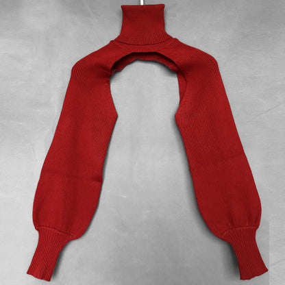 Casual Turtleneck Lantern Sleeve Cutout Cropped Knit Sweater