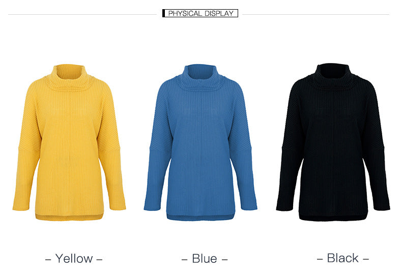 Women High Neck Long Sleeve Loose Sweater