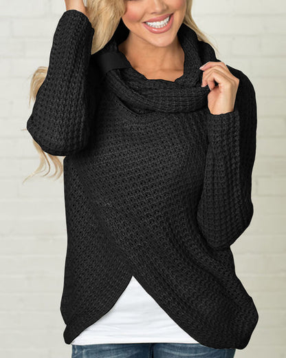 Knitted Asymmetric Neck Asymmetric Hem Plain Sweaters Pullover
