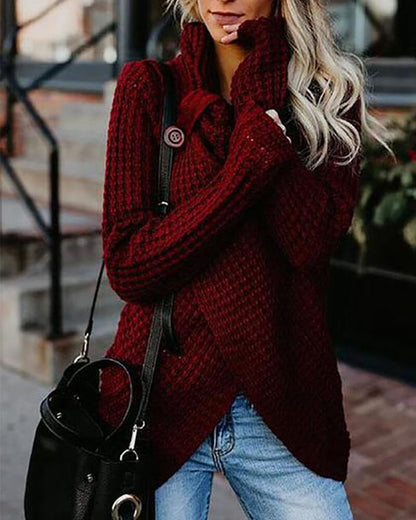 Knitted Asymmetric Neck Asymmetric Hem Plain Sweaters Pullover