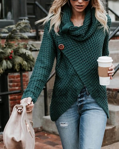 Knitted Asymmetric Neck Asymmetric Hem Plain Sweaters Pullover