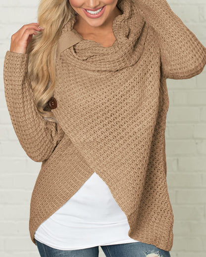Knitted Asymmetric Neck Asymmetric Hem Plain Sweaters Pullover