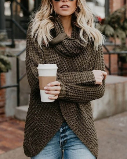 Knitted Asymmetric Neck Asymmetric Hem Plain Sweaters Pullover