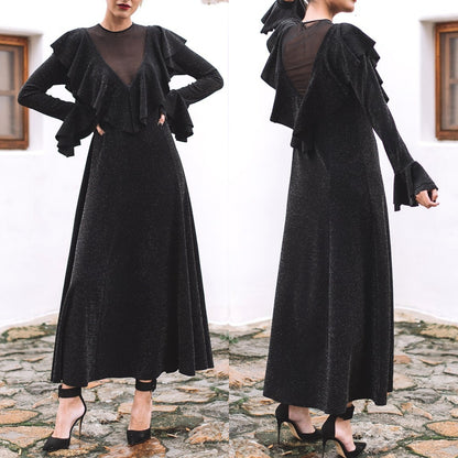 Party Hollow-out Round Neck Ruffled Midi Maxi Dresses