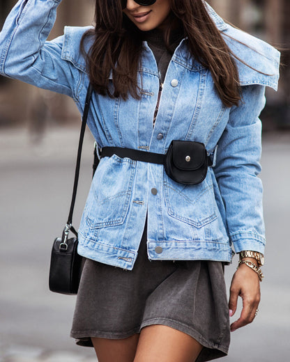 Single-breasted Pile Collar Denim Outerwear Cardigans