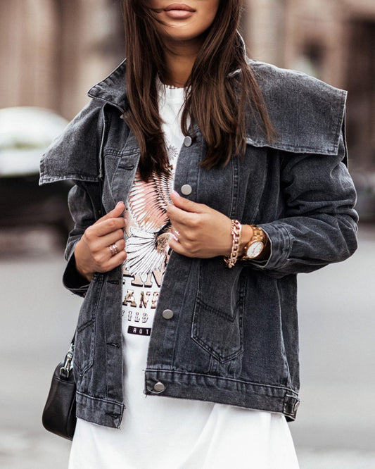 Single-breasted Pile Collar Denim Outerwear Cardigans