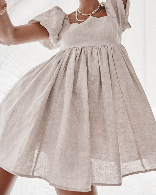 Square Collar Lantern Bubbles Sleeve Skater Party Mini Dresses