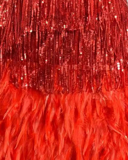 Backless Tassel Feather Sequins Party Mini Dresses