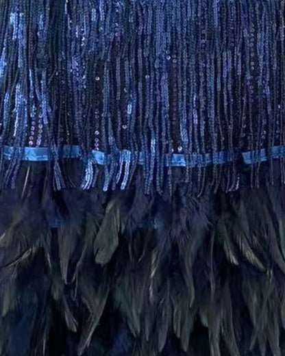 Backless Tassel Feather Sequins Party Mini Dresses