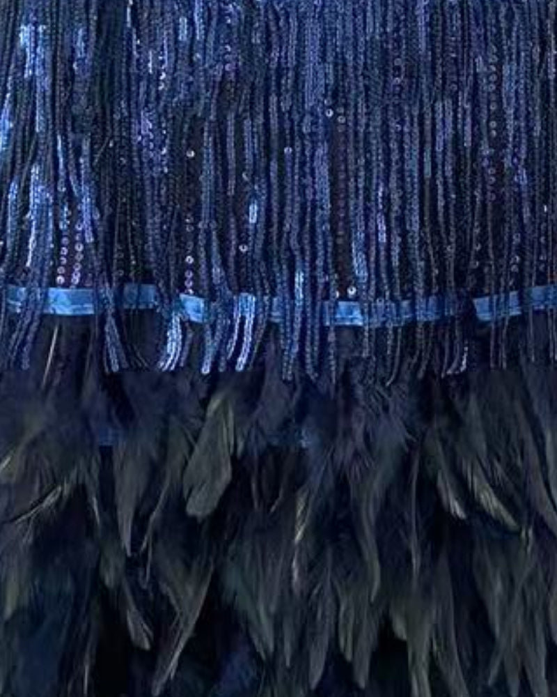 Backless Tassel Feather Sequins Party Mini Dresses