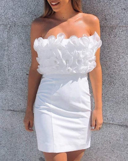 Off Shoulder Pleated Ruffles Bodycon Mini Dresses