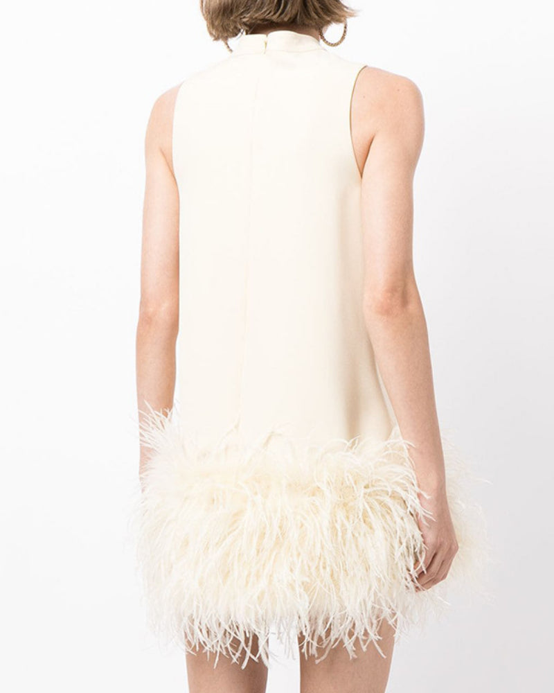 High Collar Tassel Feather Party Mini Dresses