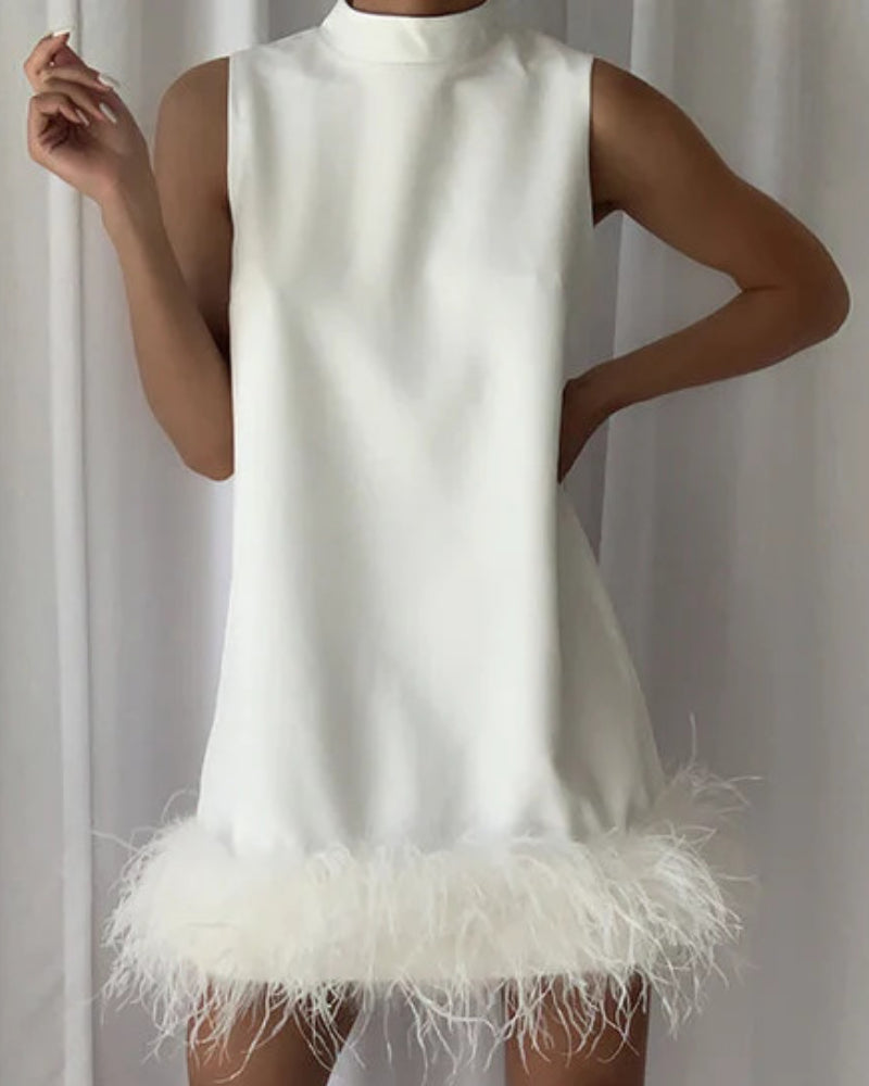 High Collar Tassel Feather Party Mini Dresses