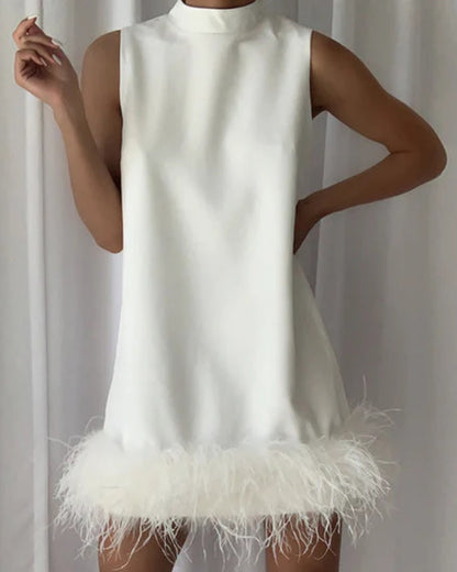 High Collar Tassel Feather Party Mini Dresses