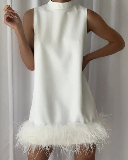 High Collar Tassel Feather Party Mini Dresses