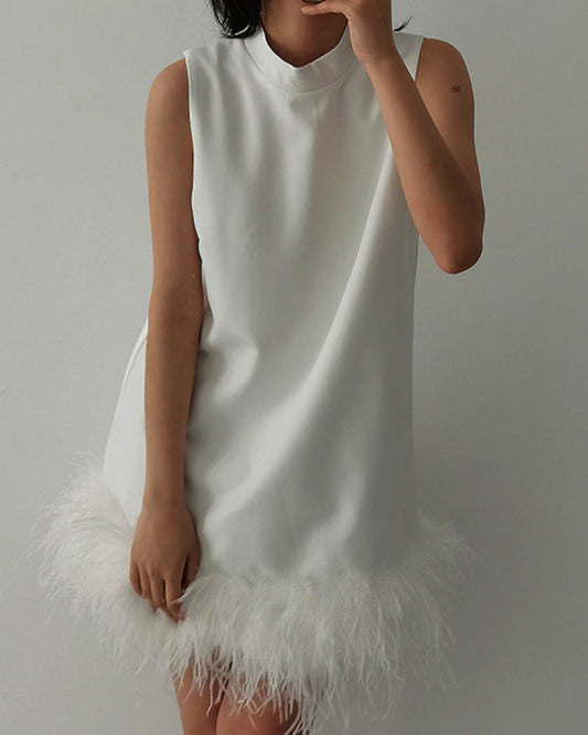 High Collar Tassel Feather Party Mini Dresses